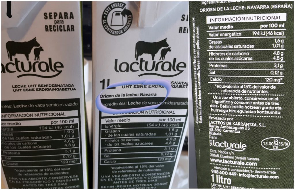 Etiquetado nutricinal leche Lacturale
